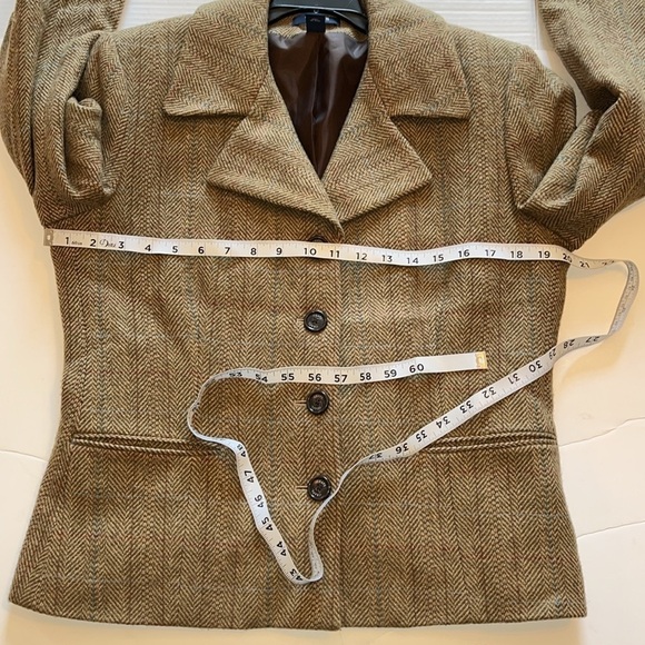 VTG-chaps-L-brown-houndstooth-wool blend, shoulder pads, 4 button blazer/jacket. - Picture 9 of 13